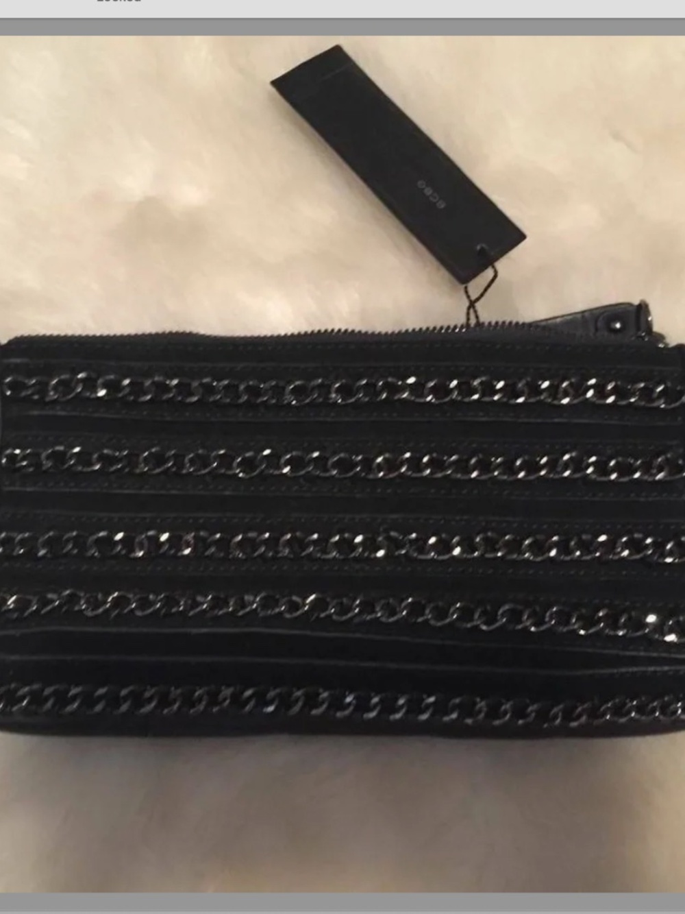 NWT BCBG MAXAZRIA BLACK LEATHER n SUEDE CLUTCH CHAINS - Picture 2 of 6